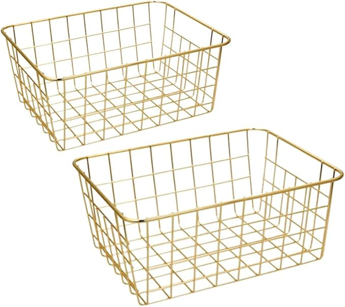 Wire Baskets, Gold 2 Pack Wire Basket, Organizing Storage Crafts Decor Kitchen (Gold Copper) | Amazon (US)