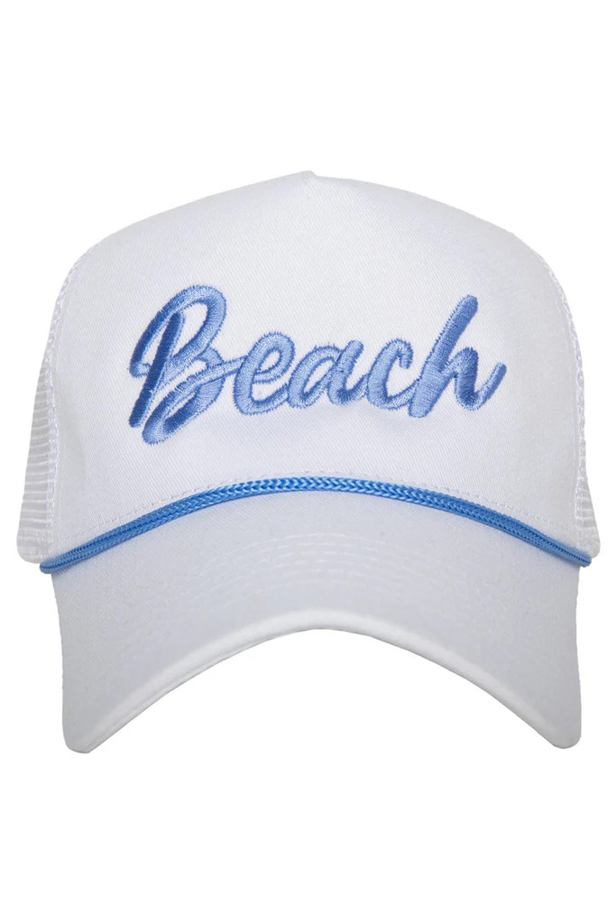 Beach Cursive White Trucker Cap with Rope | Katydid.com
