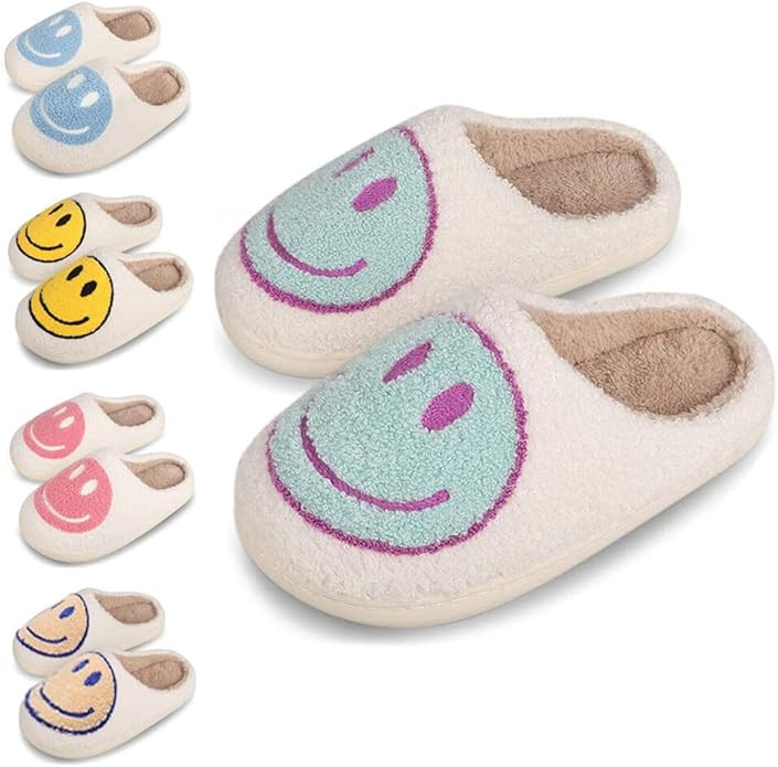 dubuto Smile Face Slippers for Girls Boys, Cute Soft Plush Anti-slip Fluffy Fuzzy House Slippers ... | Amazon (US)