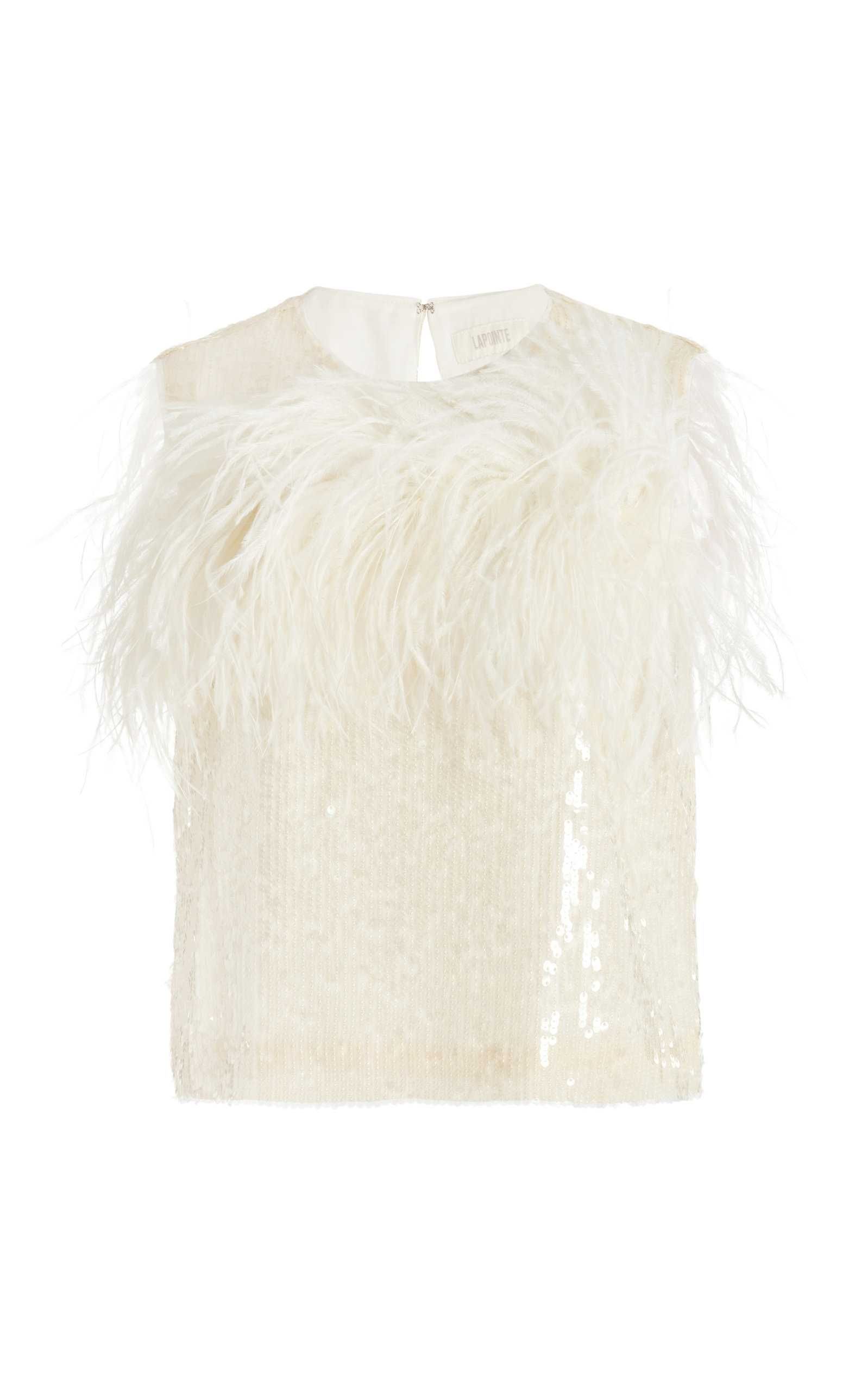 Feather-Trimmed Sequin Cropped Top | Moda Operandi (Global)