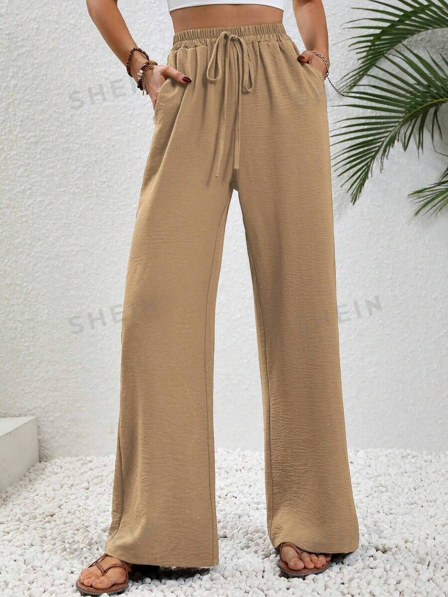 SHEIN LUNE Women's Tie-waist Pants With Pockets | SHEIN