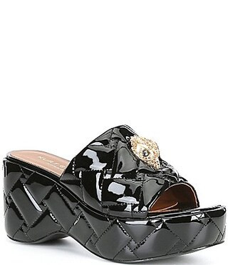 Kurt Geiger London Kensington Quilted Patent Leather Slide Wedge Platform Sandals - 41(10) | Dillard's