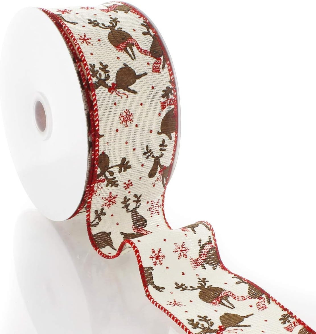 Ribbon Traditions Flying Reindeer Cream Wired Ribbon 2 1/2" by 10 Yards | Amazon (US)