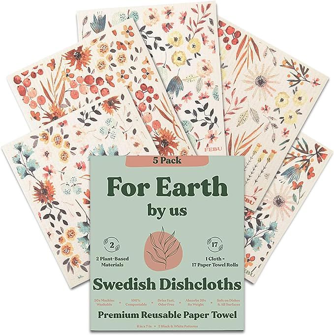 FEBU Swedish Dishcloths for Kitchen | 5 Pack Watercolor Swedish Dish Towels | Reusable Paper Towe... | Amazon (US)