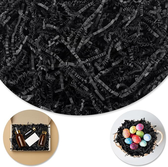 Darfukei Shredded Paper For Gift Baskets, 1/2LB (8 oz) Black Crinkle Paper Filler, Crinkle Cut Pa... | Amazon (US)
