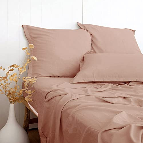 Dusty Pink Linen-Textured Bed Sheets Set, Bamboo Rayon , Cotton , Linen Blend Bed Sheets King Size, Soft Cool & Breathable for Hot Sleepers,Durable Natural Organic Bed 15'' Deep Pocket - 4 Piece | Amazon (US)