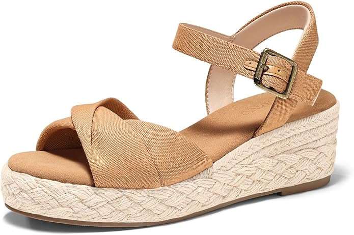 Coutgo Womens Platform Wedge Heels Sandals Espadrilles Open Toe Ankle Strap Twist Canvas Summer B... | Amazon (US)
