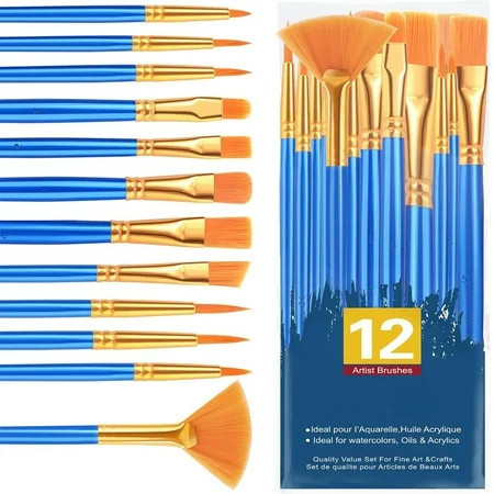 Paint Brushes Set - 1pack/12pcs Nylon Hair Round-Pointed Tip Acrylic Paint Brushes for Watercolor Oil Rock Face Painting,12 Sizes Paint Brush for All Purposes Kids Adult Arts Painting Brush Kits | Walmart (US)