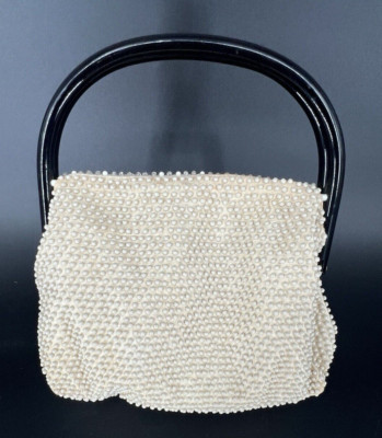 Vintage Corde Bead Reversible Evening Bag-Ivory-Double Black Handle  | eBay | eBay US