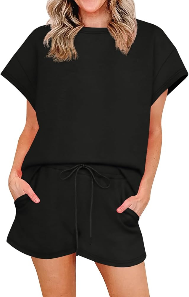 Imily Bela Womens 2 Piece Lounge Sets Summer Short Sleeve Tops and Shorts Set Airport Travel Outf... | Amazon (US)