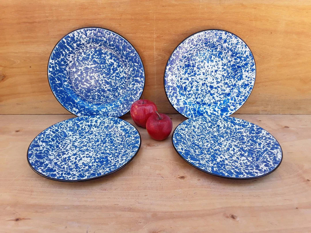 Vintage enamelware plates -  blue splatterware dinner plates - graniteware - enamelware plates - ... | Etsy (US)