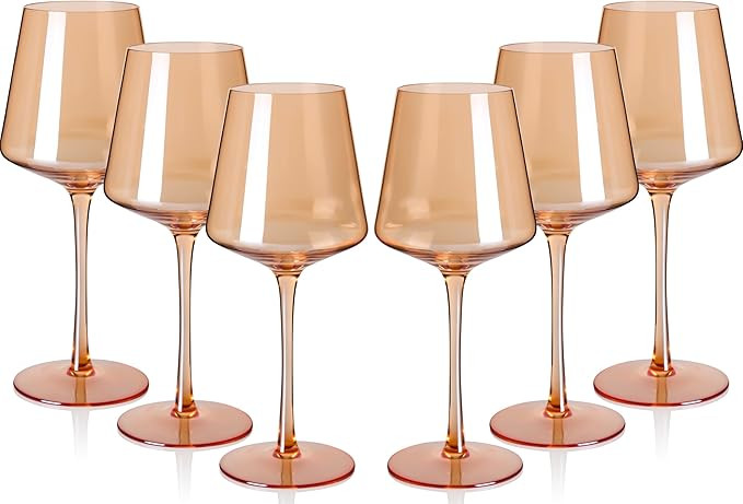Colored Wine Glasses Set of 6-16oz Light Peach Wine Glasses with Tall Long Stems and Flat Bottom,... | Amazon (US)