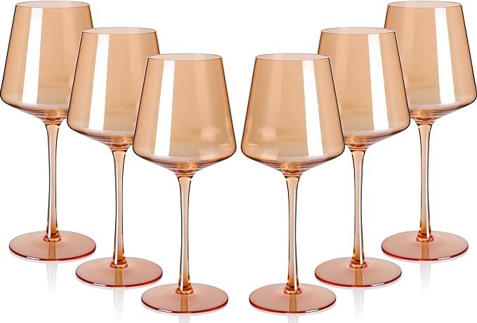 Colored Wine Glasses Set of 6-16oz Light Peach Wine Glasses with Tall Long Stems and Flat Bottom,... | Amazon (US)