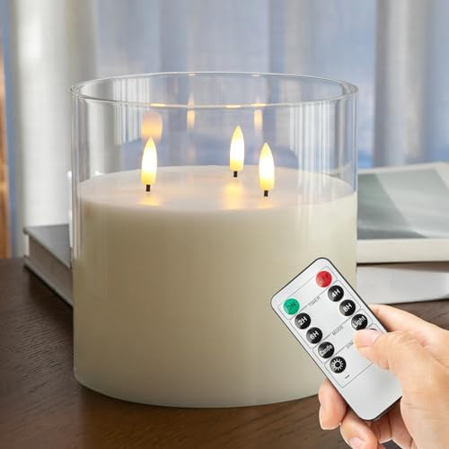 Extra Large Flameless Candles with 3 Wicks, 6"x6" Glass Battery Operated Candles with Remote, Rea... | Amazon (US)