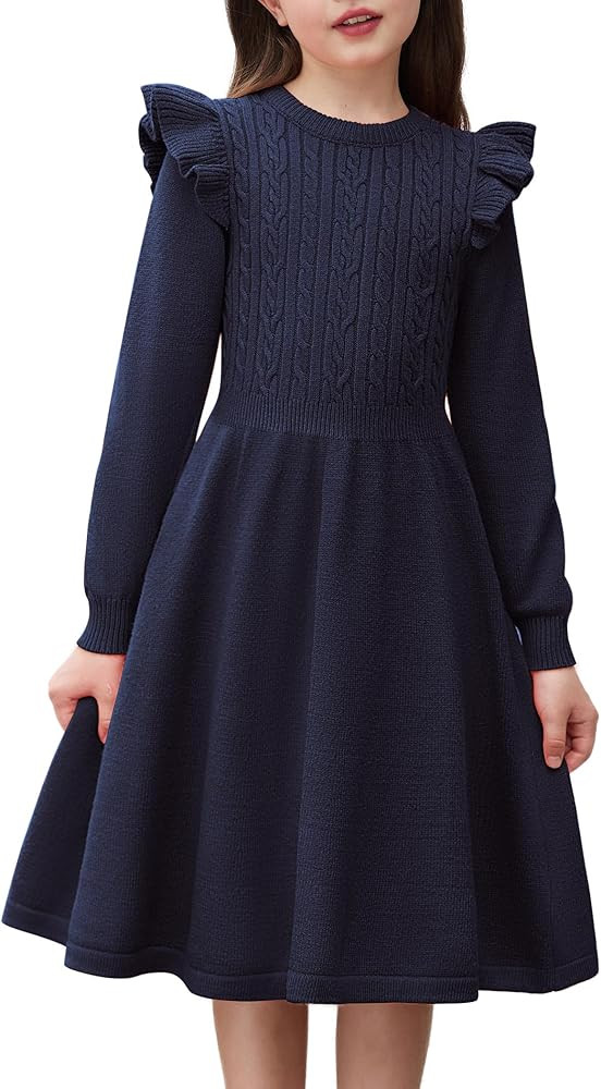 Arshiner Girls Sweater Dress Fall Winter Lantern Long Sleeve Cable Knit Pullover Midi Dresses | Amazon (US)