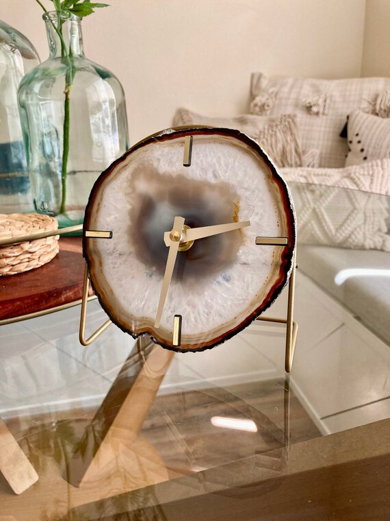 NATURAL AGATE CLOCK,Agate Desk Clock,Boho Decor,Rock Enthusiast Gift,Geologist Gift,Modern Boho C... | Etsy (US)