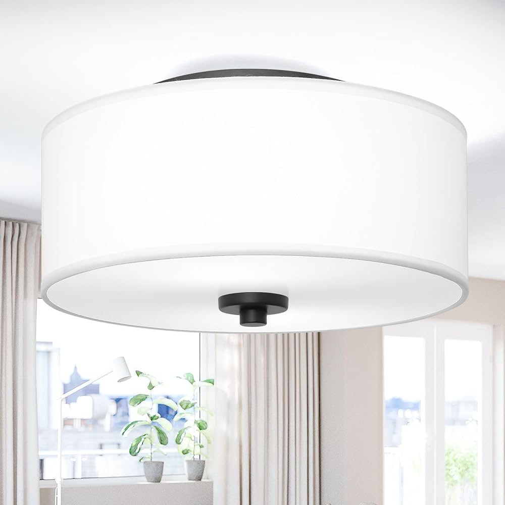 Lodstob 2-Light Flush Mount Ceiling Light Fixture, 12” Modern Close to Ceiling Light with White... | Amazon (US)