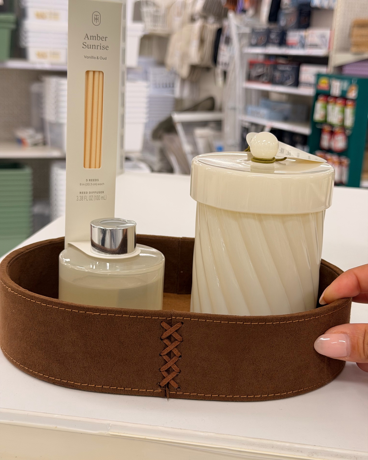 LOVE this scent Amber sunrise from @Target ! The cutest candle and diffuser
This leather tray is perfect for nightstand and dresser styling!!!

Home decor styling

#LTKmomlife #LTKdayinmylife #LTKHome