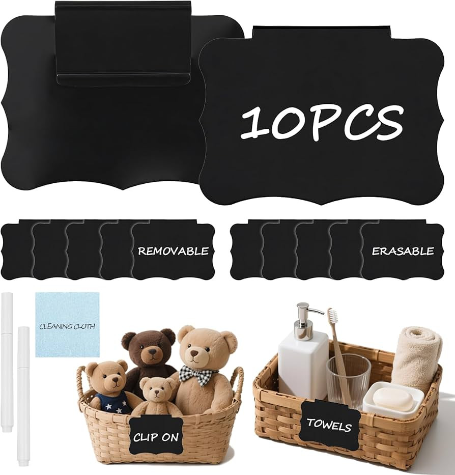 10PCS Basket Labels Clip On, Black Removable Labels for Storage Basket Labels with 2 Markers & 1 ... | Amazon (US)