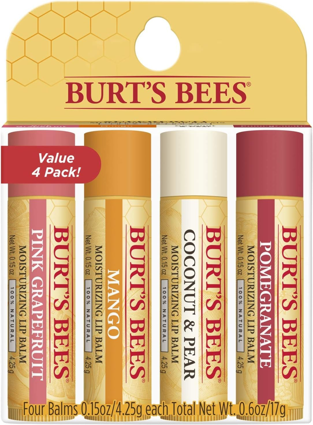 Lip Balm, Burt's Bees Moisturizing Lip Care, 100% Natural, SuperFruit - Pomegranate, Coconut & Pear, | Amazon (US)