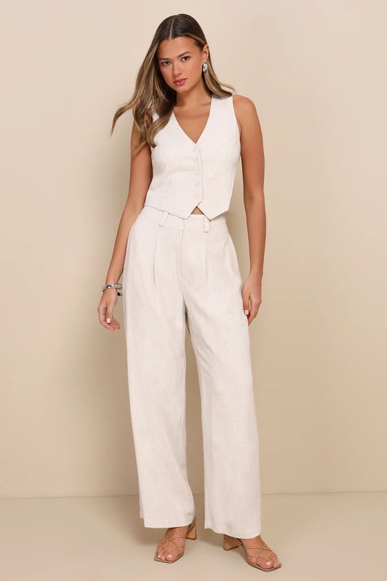 Suits You Perfectly Beige Linen Wide Leg Pants | Lulus