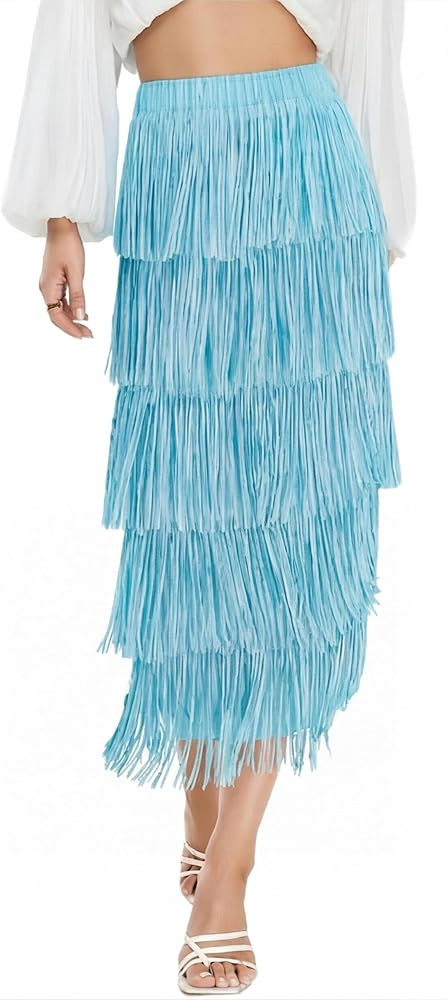Kisidoo Women's Fringe Trim High Waist Short Pencil Bodycon Skirts, Sexy Elegant Fringe Long Maxi... | Amazon (US)