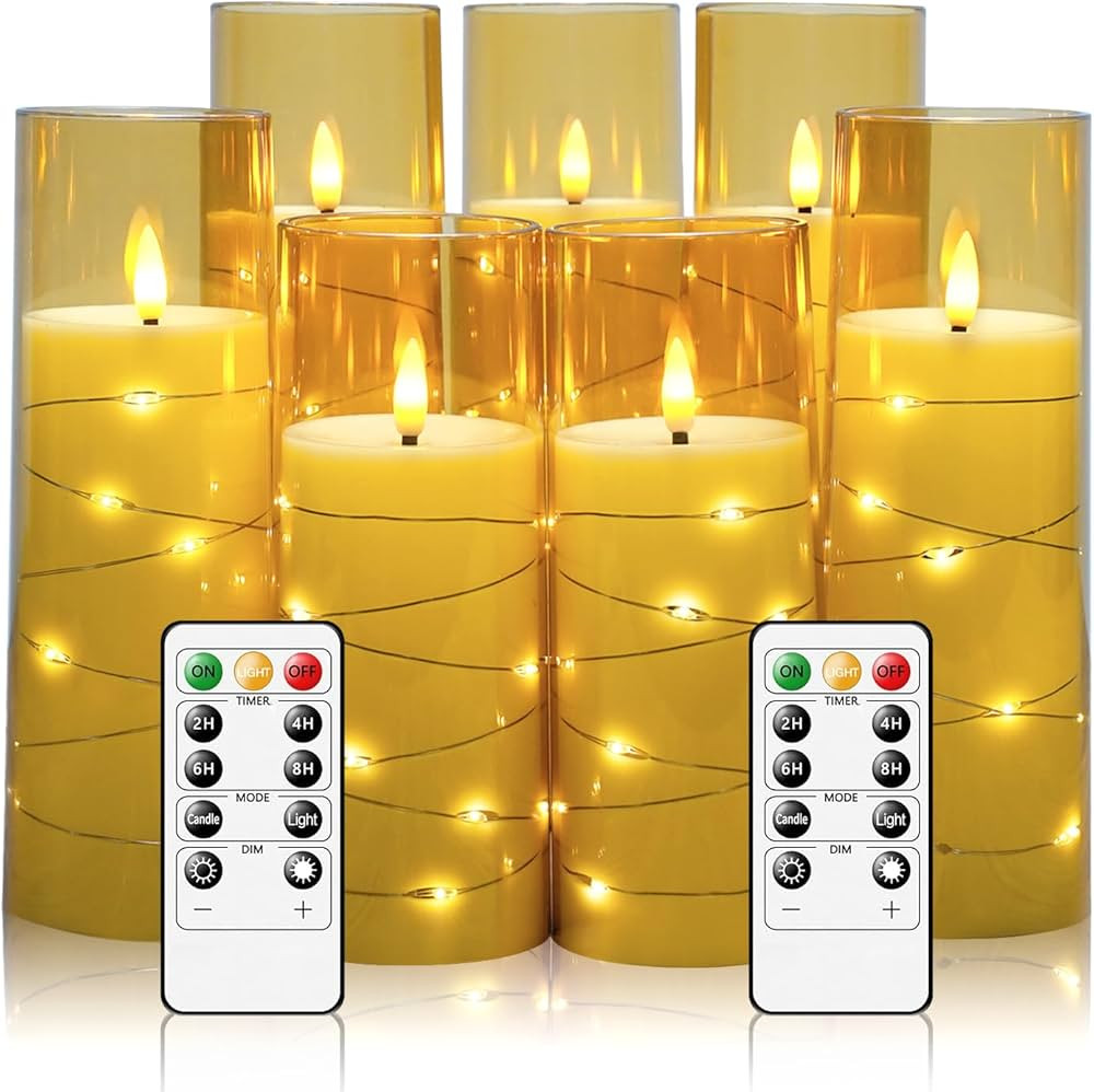 Flameless Candles with Embedded Star String, Battery Operated LED Pillar Candles with Timer and R... | Amazon (US)