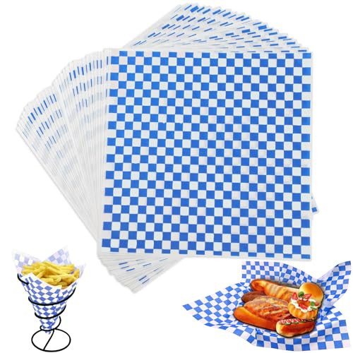 12x12 Inch Checkered Dry Waxed Deli Paper, Food Basket Liner, Greaseproof Wrapping Sheet - 100 Sheets Classic Blue | Amazon (US)