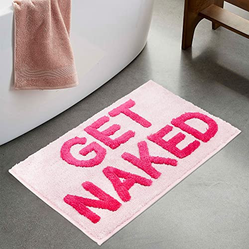 BOVEU Get Naked Bath Mat - 17" x 24" Absorbent Soft Hot Pink Bath Rug, Machine Washable Non Slip Shower Rug for Bathroom | Amazon (US)
