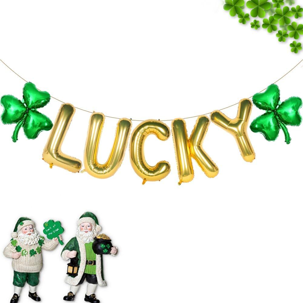 St. Patrick's Day Decorations, Lucky and Shamrock Foil Balloons Banner for Spring Party Supplies,... | Amazon (US)