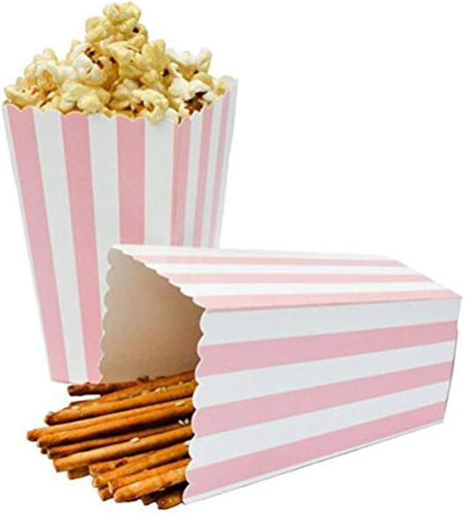 BinaryABC Popcorn Boxes,Stripe Pattern Decorative Dinnerware for Party,11.5 x 5CM,24pcs,Pink | Amazon (US)