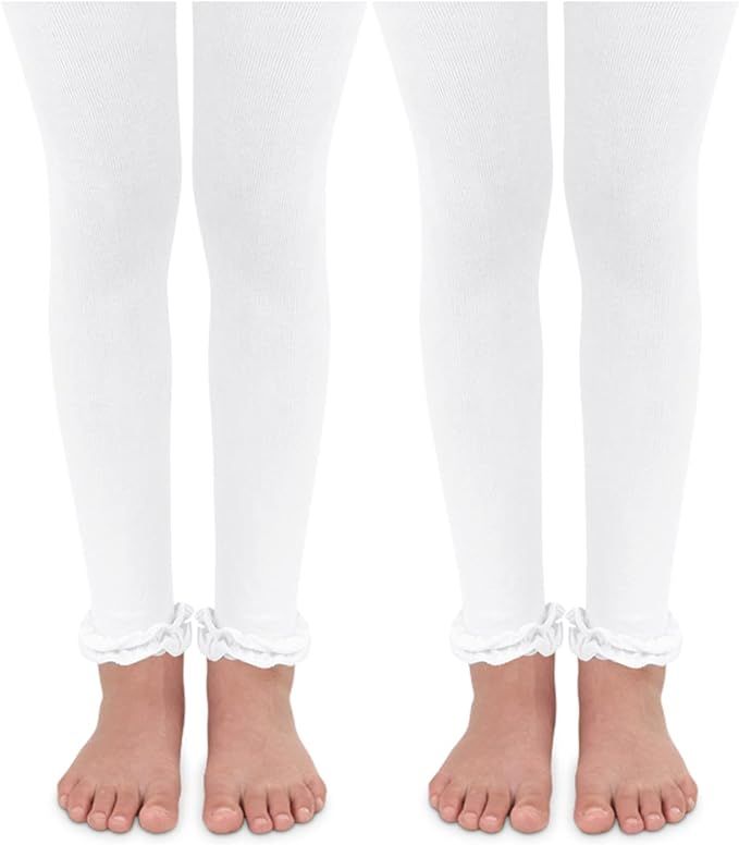 Jefferies Socks Girls School Ruffle Lace Trim Pima Cotton Footless Tights 2 Pack | Amazon (US)