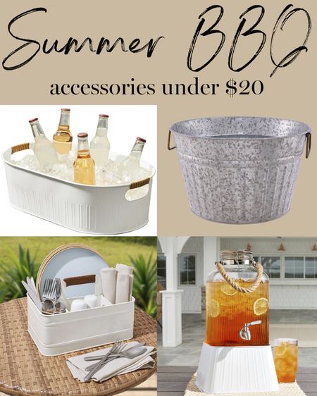 Kat Jamieson shares cute outdoor summer BBQ entertaining accessories under $20. Galvanized bucket, drinks, picnic, party, glass dispenser, container, silverware, Walmart, Walmart home.

#LTKunder50 #LTKSeasonal #LTKhome