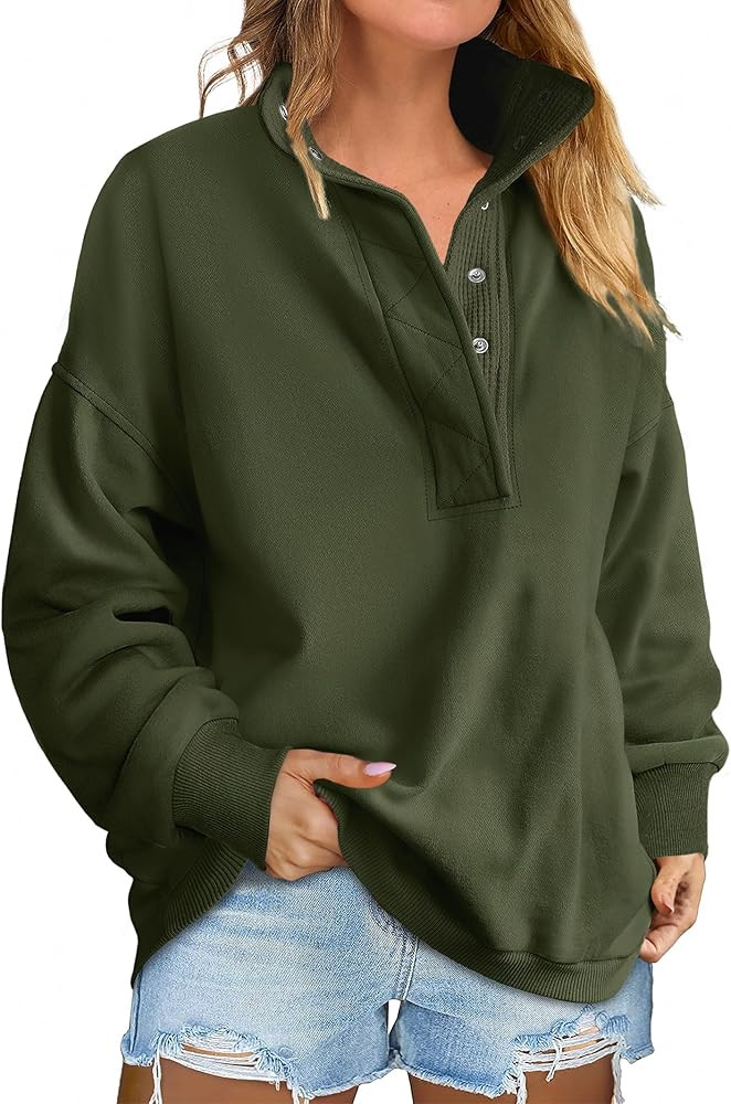 ANRABESS Womens Oversized Sweatshirt Long Sleeve Henley Pullover Tops 2025 Fall Casual Button Loo... | Amazon (US)