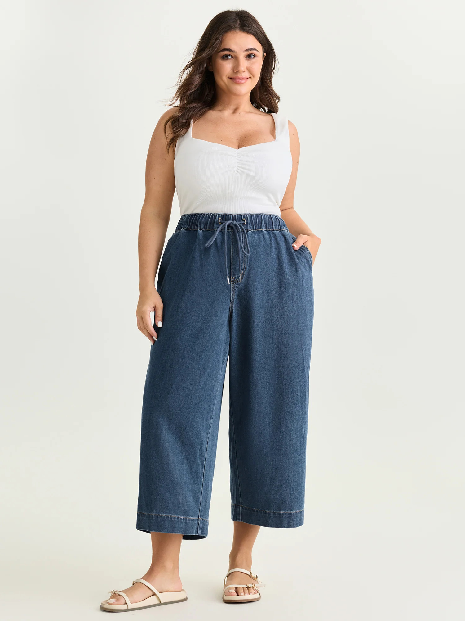 Elastic Drawstring Waistband Wide-Leg Jeans | Bloomchic