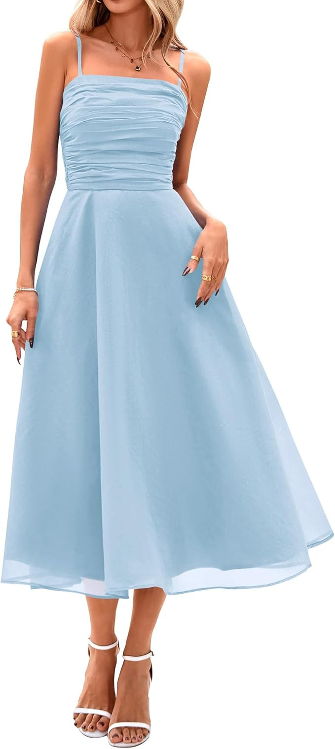 PRETTYGARDEN Womens Summer Dresses 2025 Spaghetti Strap Sleeveless Smocked Flowy Midi Wedding Gue... | Amazon (US)