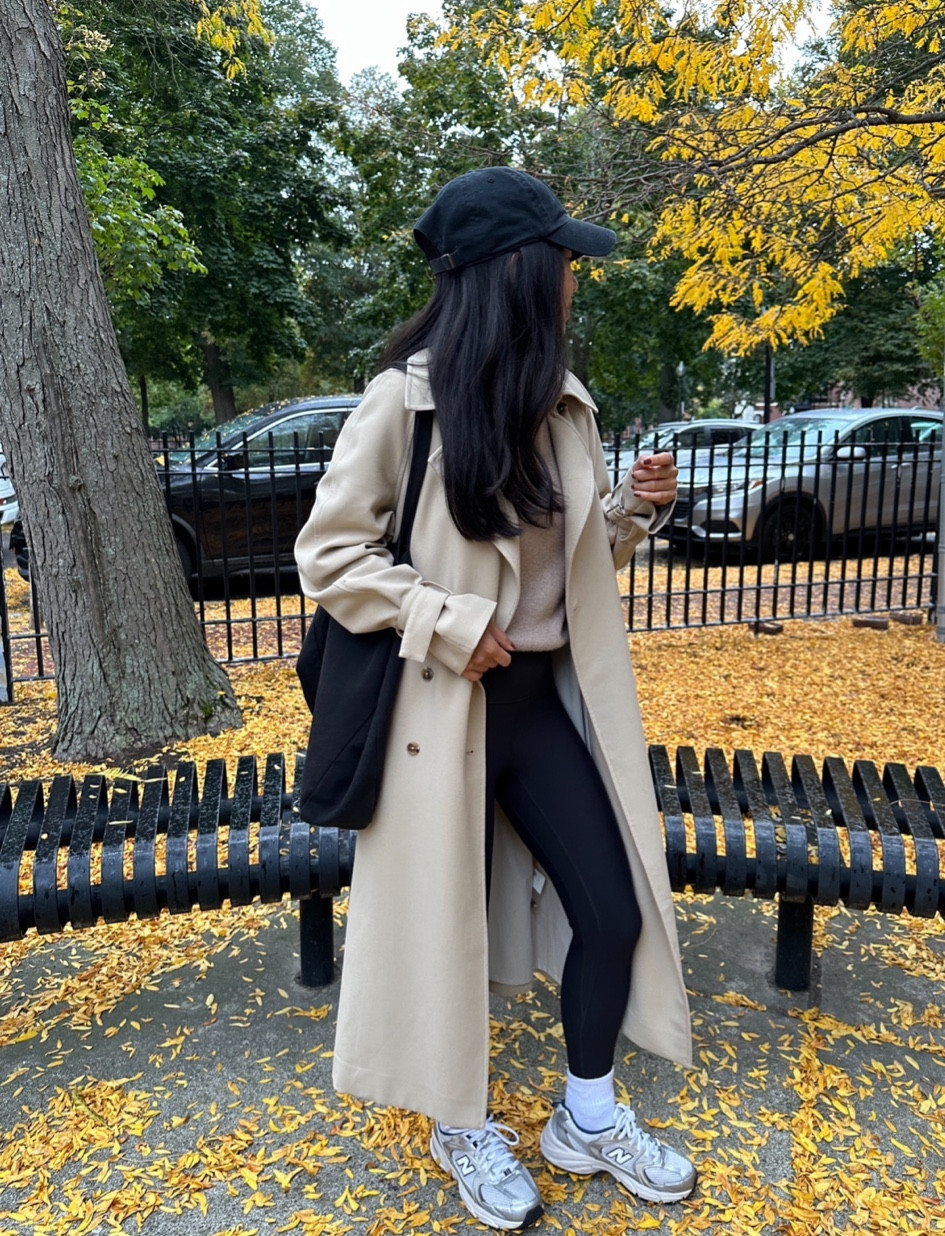 Comfy casual fall athleisure outfit. My kids sneakers go up to a women’s size 8!  

Use code JEANTRENCH for 20% off only on this trench (in all colors!)

• Oak and fort trench coat in beige xxs - very loose fit (runs big, hits past midi length on me (5ft)). 

Despite being big, I wear this all the time. The material has a nice weight and drapes well, and the style is perfectly effortless.

• Quince shrunken cashmere sweater xs

• Abercrombie YPB leggings xs short 

• 47 brand baseball cap 

• New Balance 530s - I’m wearing kids 3.5 which fits like an adults 5 to 5.5. This style runs TTs to half size big. 

Comfy and this is a shoe I wear from travel to weekend casual to the gym.

My exact color is linked, summer fog with nimbus cloud and navy. 

• Hanes girls ankle socks 

Autumn rainy day / mom style / travel outfit 

#LTKActive #LTKTravel #LTKSeasonal