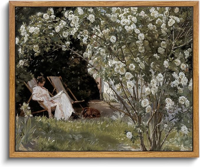 KBKBART Framed Vintage Canvas Wall Art, Retro French Country Garden Women Flower Classical Painti... | Amazon (US)
