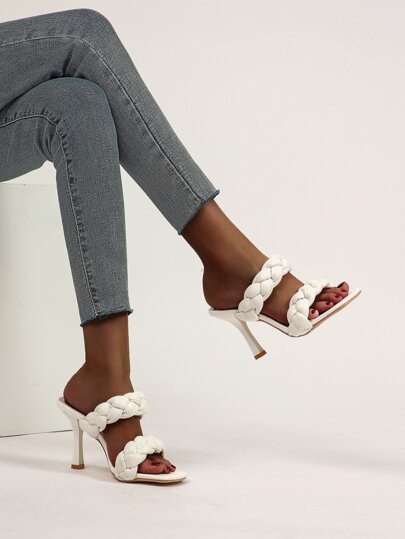 Braided Stiletto Heeled Mule Sandals | SHEIN