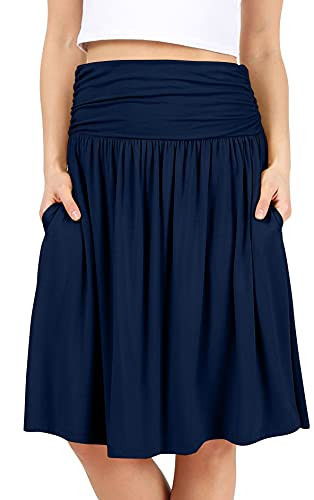Navy Skirts for Women Knee Length Navy a Line Skirt Skirt with Side Pockets High Waisted Flowy Skirt Womens Skirts Navy Blue (Size Small, Navy Midnight) | Amazon (US)