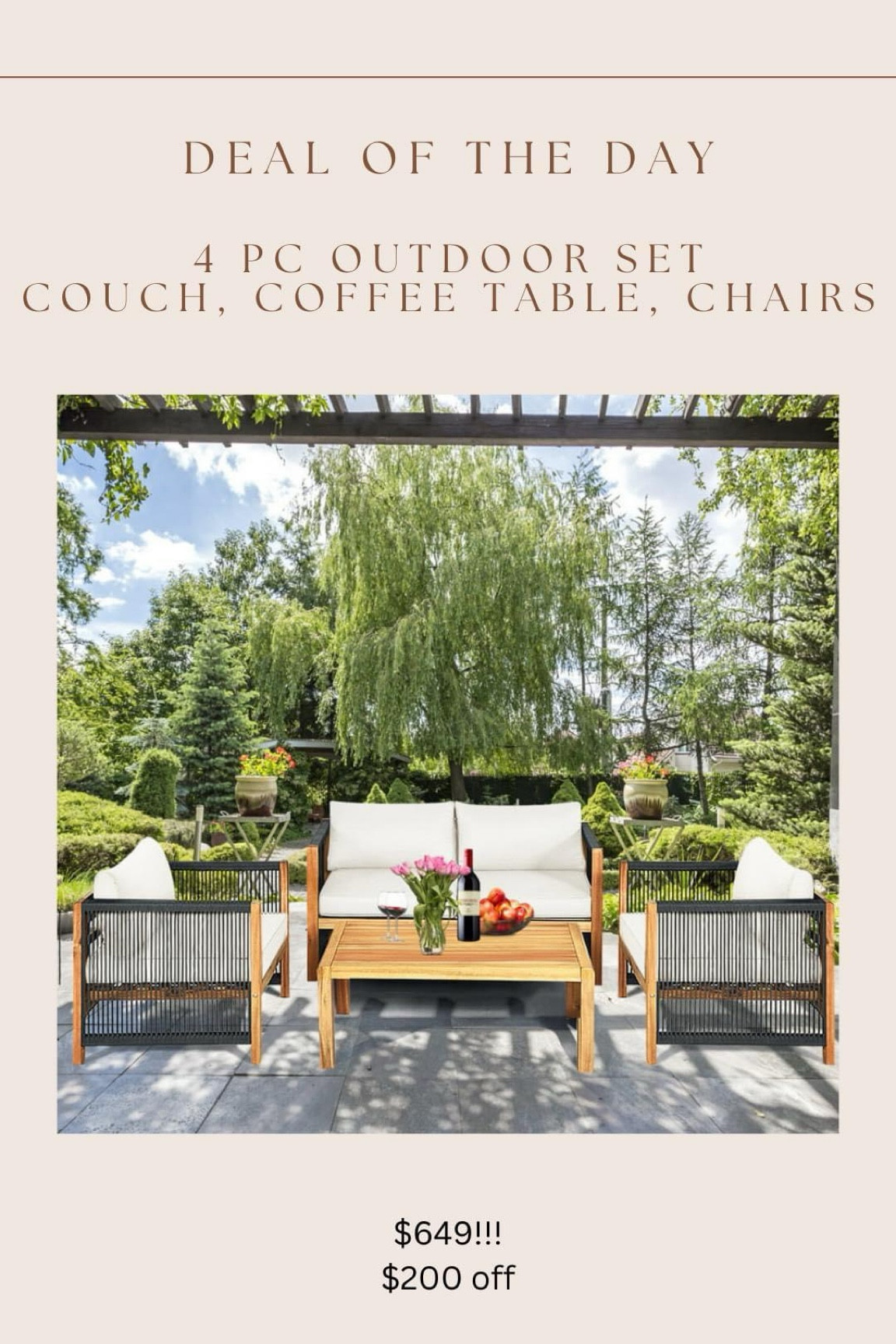 Outdoor coffee table, couch, and two chairs for $649!!

#LTKSeasonal #LTKhome #LTKsalealert
