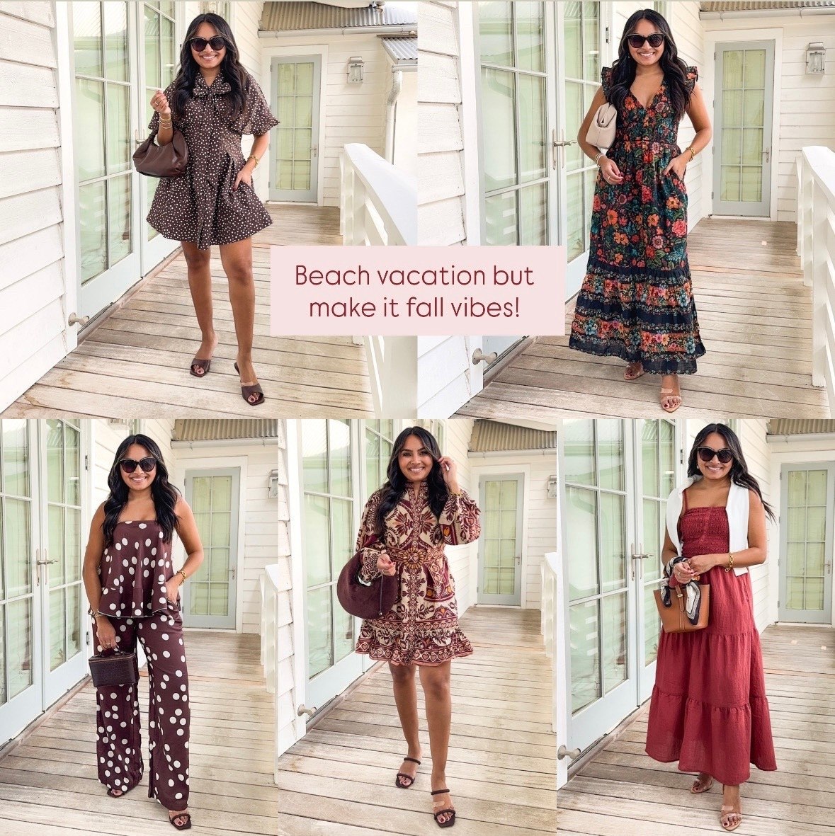 Beach vacation but make it fall vibes! Outfits I packed for 30a!
For reference: I’m 5’0, 32b bra size, and 2/26 in bottoms, pear shaped. 
*Everything I share is unaltered! TTS means true to size.

Brown polka dot min dress size xxs petite TTS
Brown heels size 5 TTS

Black floral dress size xxs regular TTS - i wanted this dress to fit like a maxi dress so I went with the regular sizing
Clear heels size 5 TTS

Brown polka dot top size xxs regular TTS
Brown polka dot pants size xs regular - I rolled the waistband in one and it was the perfect length with a low heel!
Brown heels size 5 TTS

Brown Paisley belted mini dress size xxs TTS
Brown heels size 5 TTS

Orange maxi dress size xs TTS
Cardigan size xs petite TTS
Clear heels size 5 TTS


30A Beach Vacation Outfits
Florida Fall Vacation Outfits
Warm Weather Fall Outfits
Beach Trip Packing List
Vacation capsule Wardrobe
Fall Vacation Outfit Ideas
Petite Friendly Travel Outfits
Fall Outfits for Warm Weather
Resort Wear with Fall Vibes
What to Pack for 30A
Petite Fall Outfit Ideas
Petite 5’0 Fashion
Rachel Miranda Blog
Honeysweetpetite
Honey Sweet Petite


#LTKStyleTip #LTKSaleAlert #LTKPetite
