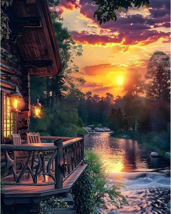 Paint by Numbers Kit for Adults - Sunset Cabin Adult Paint by Number Kits on Canvas Without Frame... | Amazon (US)
