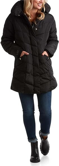 Steve Madden Women's Long Chevron Quilted Outerwear Jacket | Amazon (US)