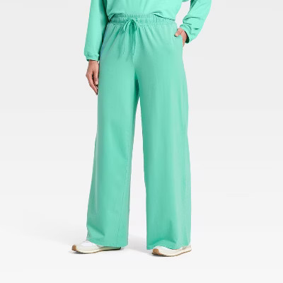 Women's Washed Jersey Wide Leg Pants - JoyLab™ Turquoise Green S | Target