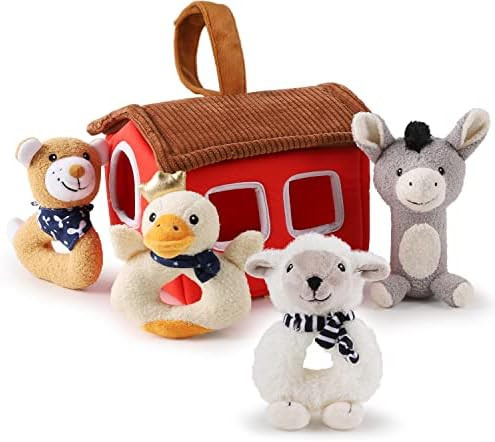 Amazon.com: iPlay, iLearn Plush Baby Rattle Toys, Newborn Soft Farm Stuffed Animal Rattles Set, I... | Amazon (US)