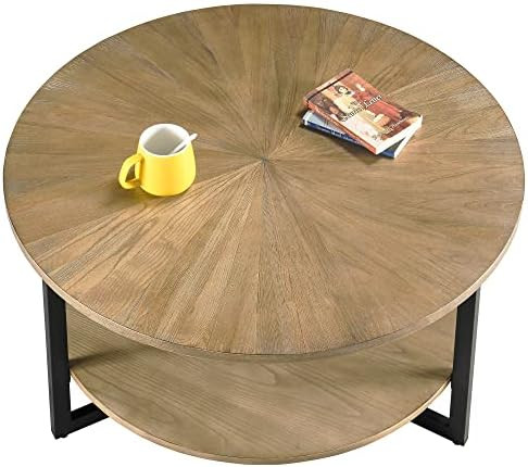 Wood Round Coffee Table for Living Room, 2 Tier Circle Rustic Coffee Table with Storage, Coffee T... | Amazon (US)