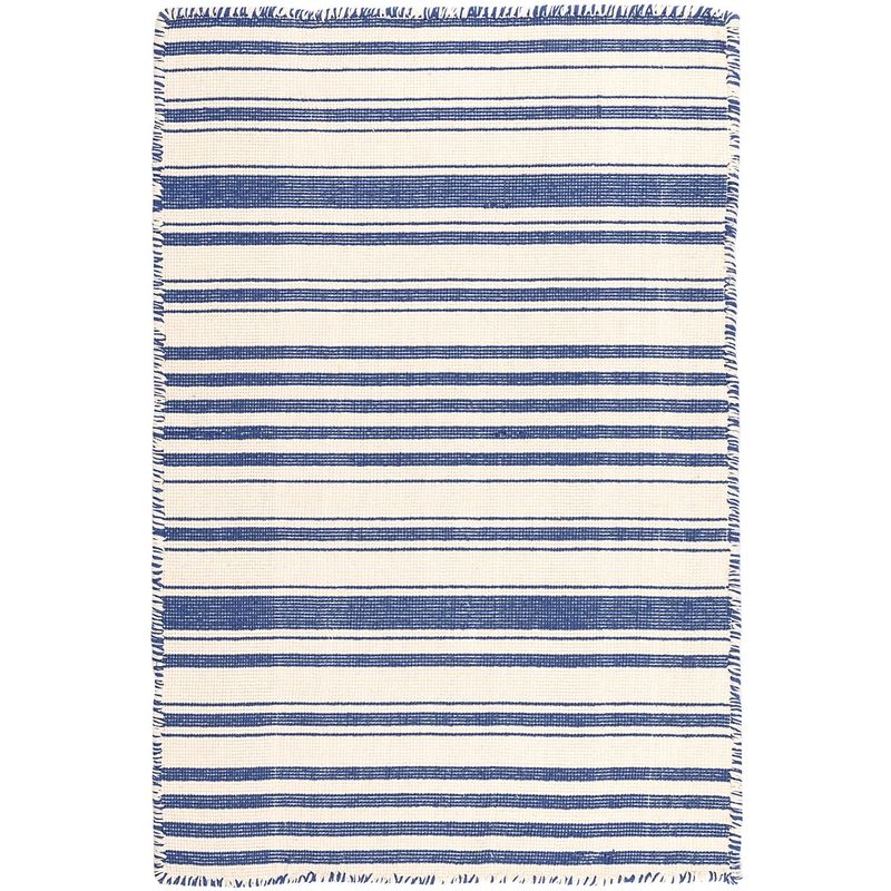 Hampshire Stripe Cobalt Handwoven Cotton Rug | Annie Selke