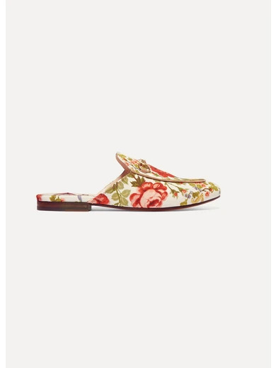 Gucci for NET-A-PORTER - Horsebit-detailed Floral-print Canvas Slippers - Off-white | NET-A-PORTER (US)