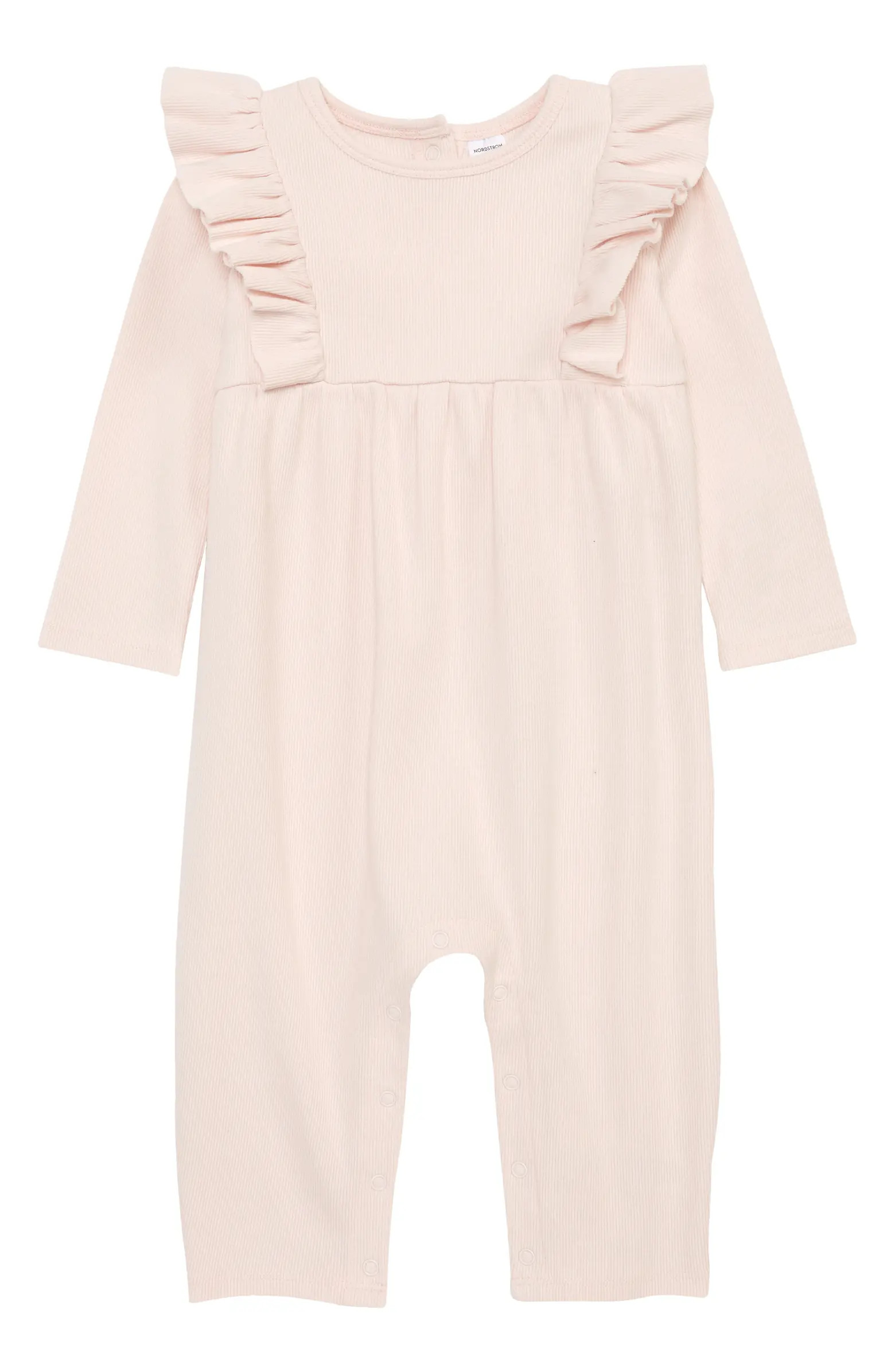 Ruffle Rib Stretch Cotton Romper | Nordstrom